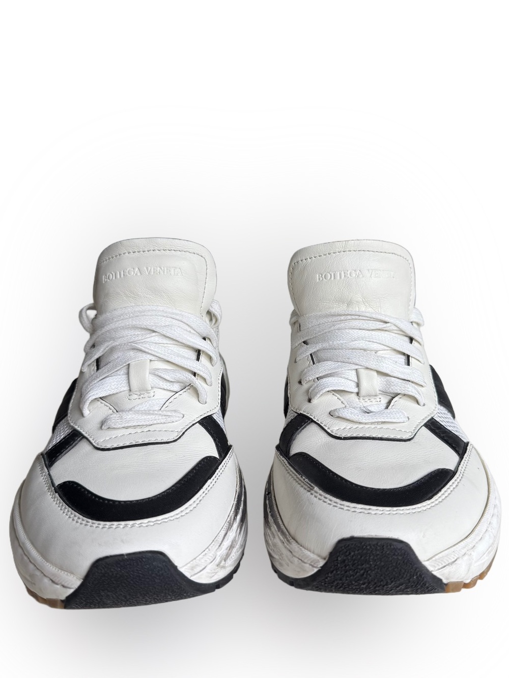 Bottega Veneta White and Black Low Platform Sneakers